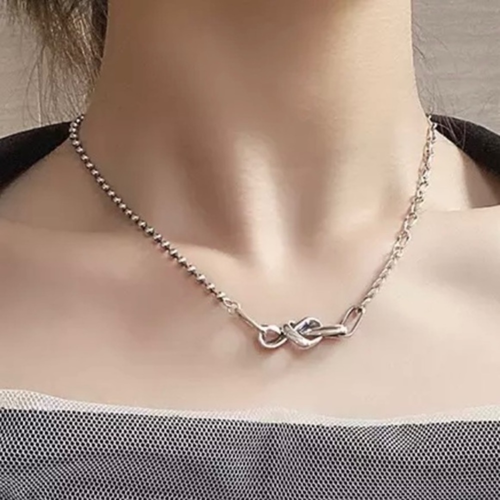 925 Sterling Silver Heart Tie Knot Necklace Elegant Gift, Delicate Love Jewelry"